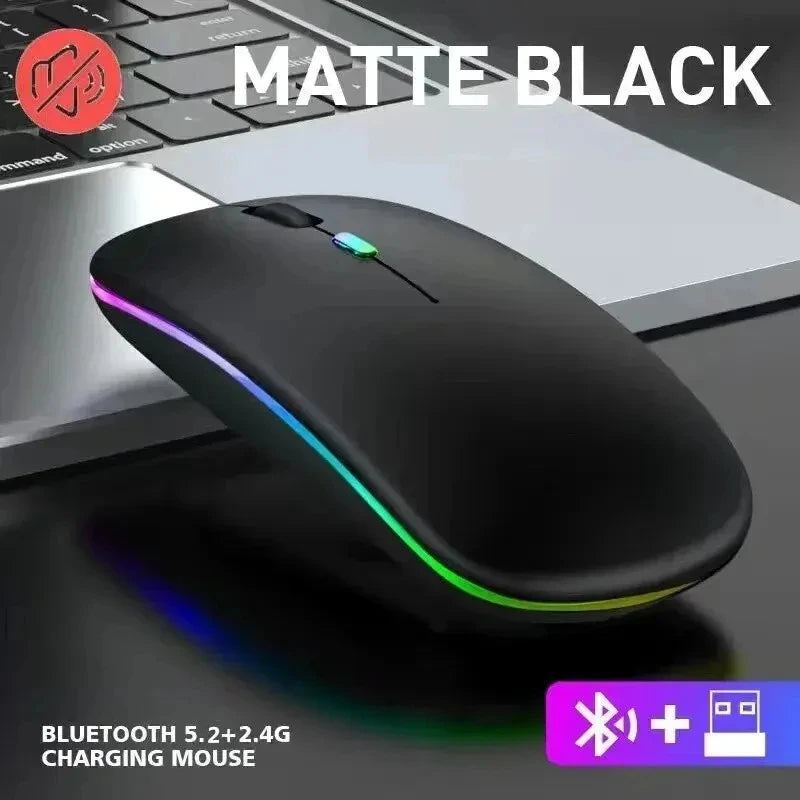 Mouse wireless silențios, cu iluminare LED, 2,4 GHz, Bluetooth, cu mod dual, optic