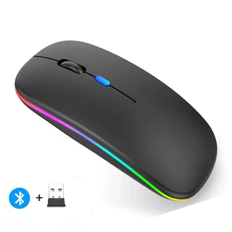 Mouse wireless silențios, cu iluminare LED, 2,4 GHz, Bluetooth, cu mod dual, optic
