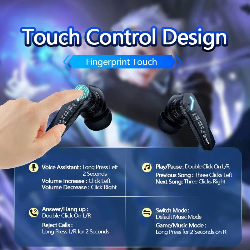 Căști Lenovo GM2 Pro Gaming, Bluetooth 5.3, sport, cu microfon, HD, cu reducere a zgomotului