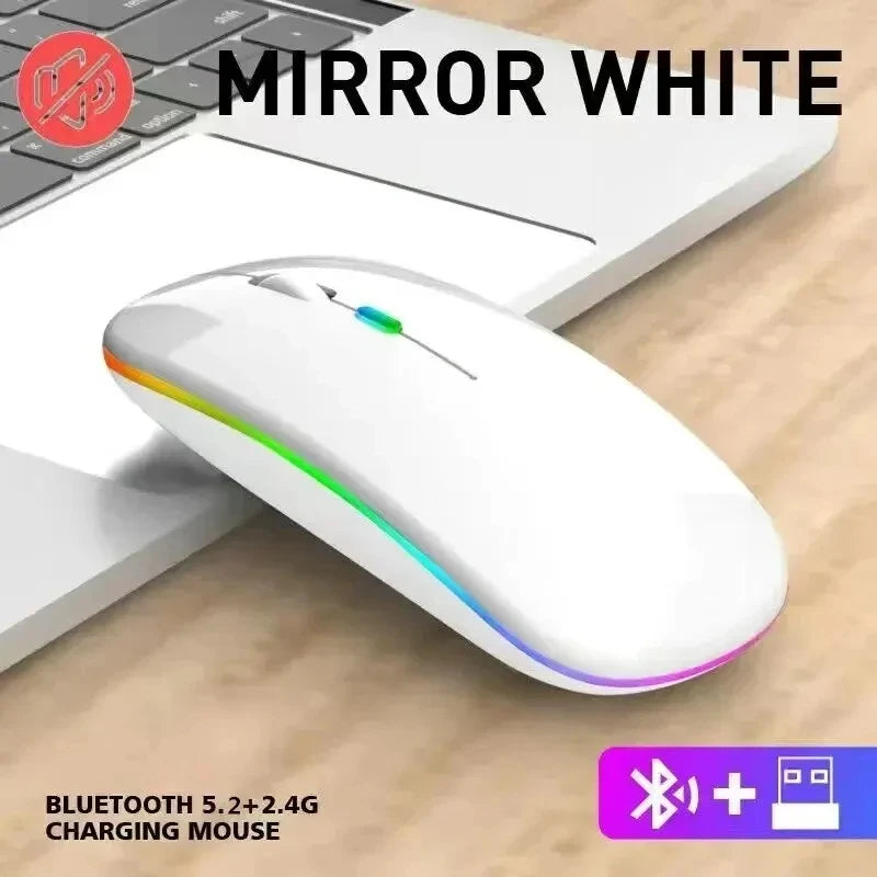 Mouse wireless silențios, cu iluminare LED, 2,4 GHz, Bluetooth, cu mod dual, optic