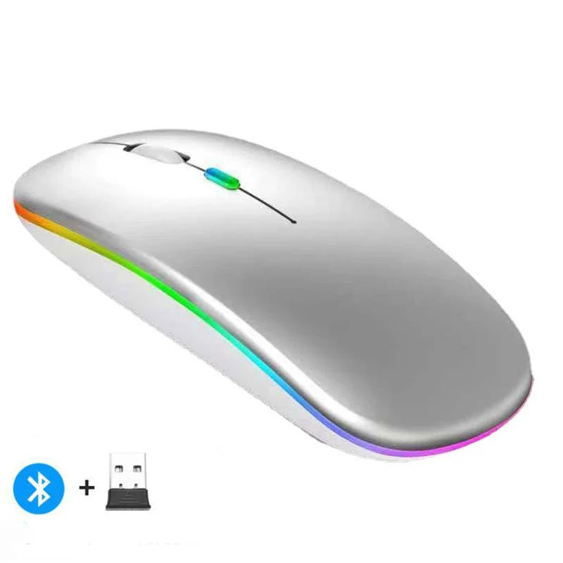 Mouse wireless silențios, cu iluminare LED, 2,4 GHz, Bluetooth, cu mod dual, optic