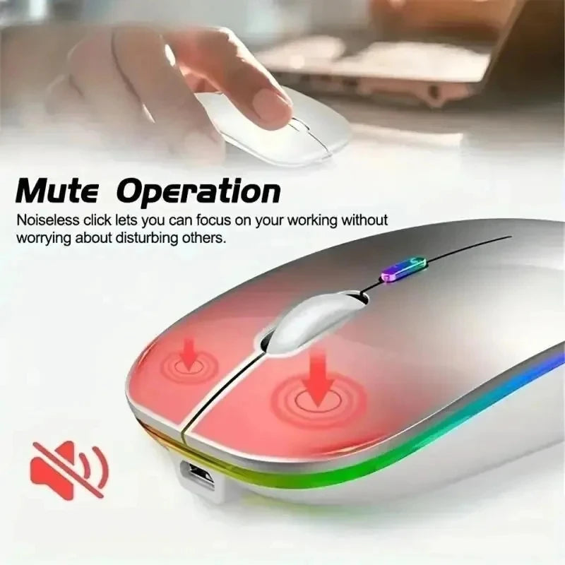 Mouse wireless silențios, cu iluminare LED, 2,4 GHz, Bluetooth, cu mod dual, optic
