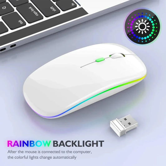 Mouse wireless silențios, cu iluminare LED, 2,4 GHz, Bluetooth, cu mod dual, optic