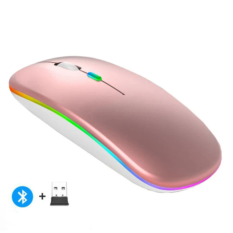 Mouse wireless silențios, cu iluminare LED, 2,4 GHz, Bluetooth, cu mod dual, optic