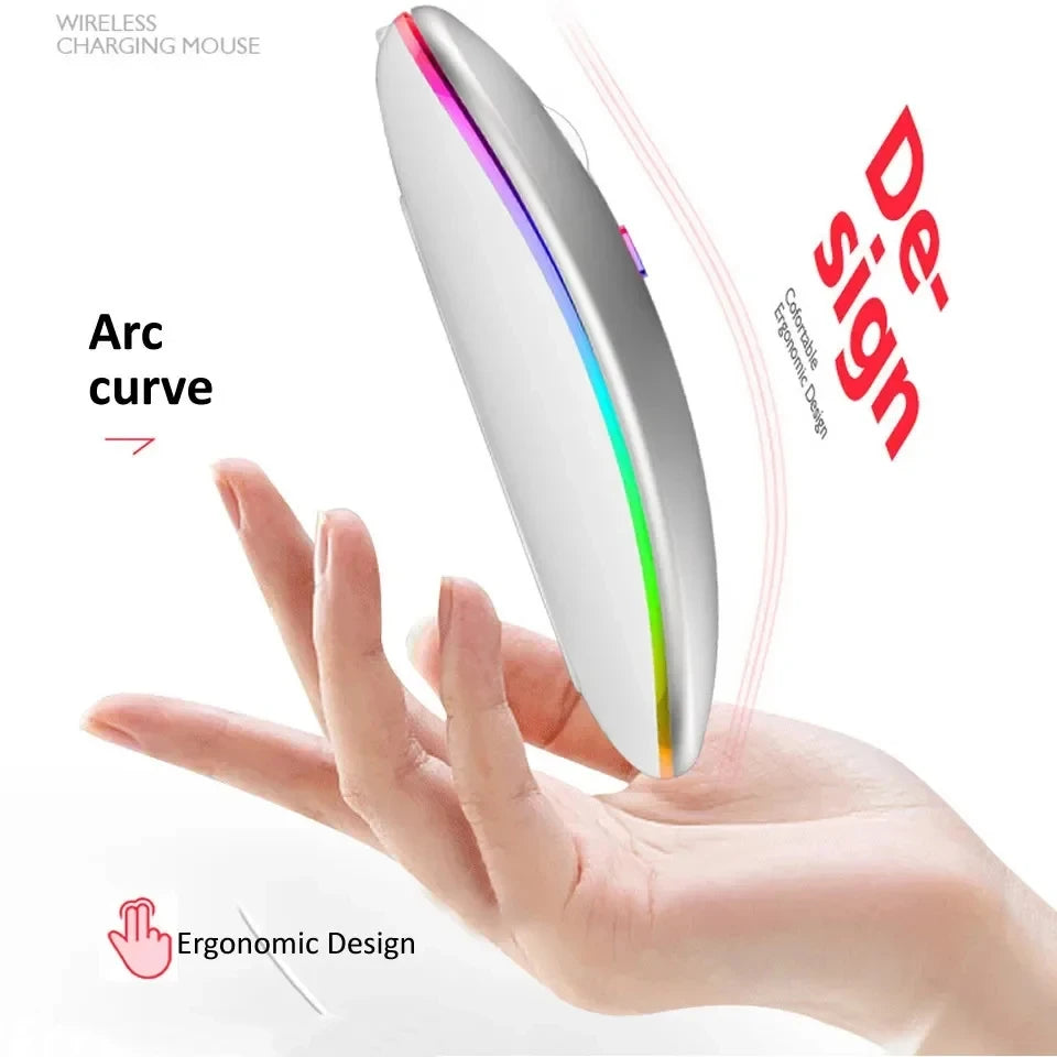 Mouse wireless silențios, cu iluminare LED, 2,4 GHz, Bluetooth, cu mod dual, optic