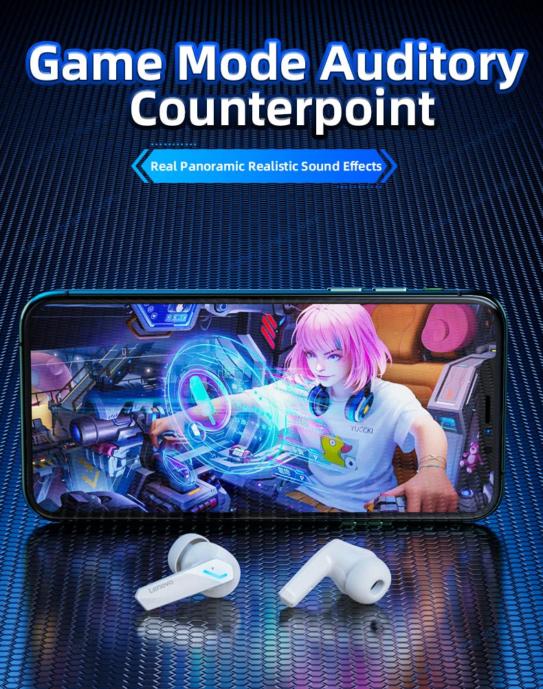 Căști Lenovo GM2 Pro Gaming, Bluetooth 5.3, sport, cu microfon, HD, cu reducere a zgomotului