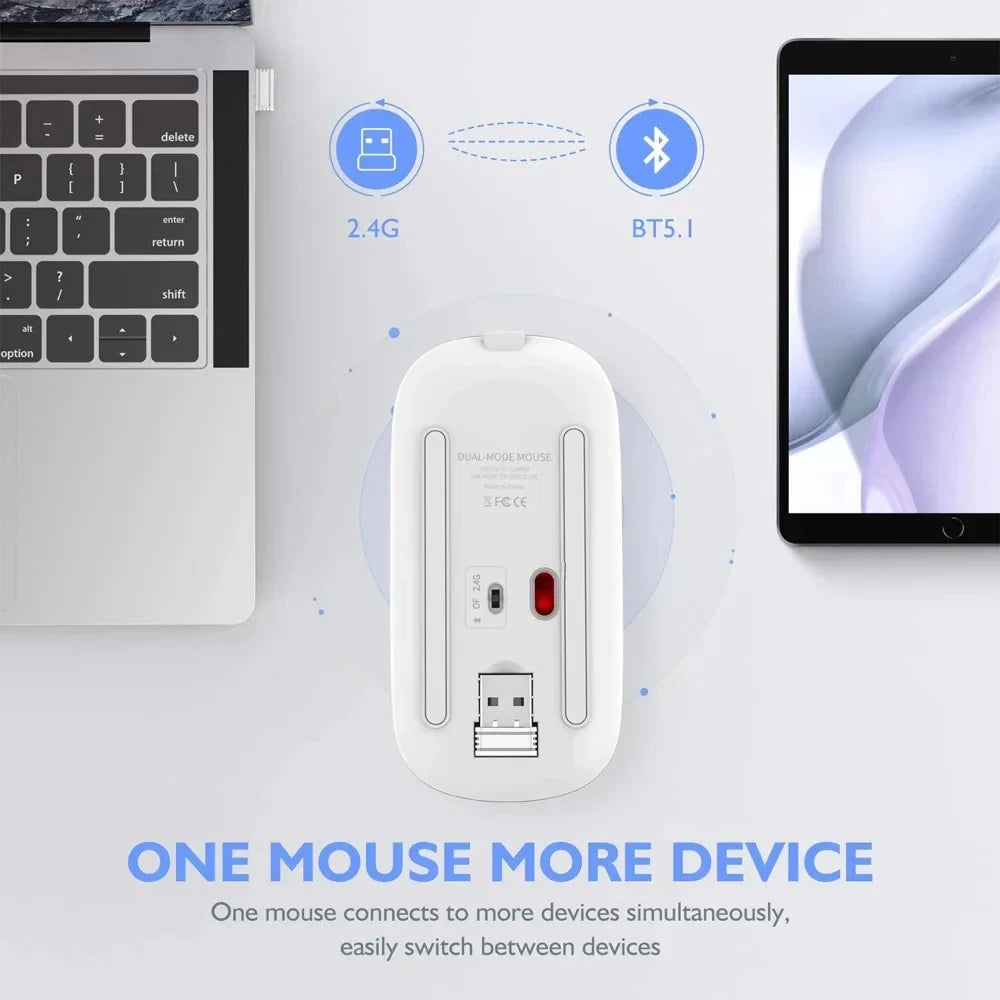 Mouse wireless silențios, cu iluminare LED, 2,4 GHz, Bluetooth, cu mod dual, optic