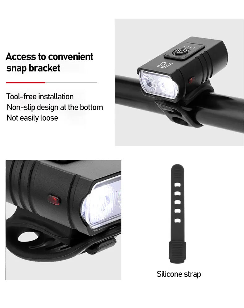 Lampă frontală pentru bicicletă LED, tip C, reîncărcabilă, pentru MTB, biciclete de șosea, ușor de instalat