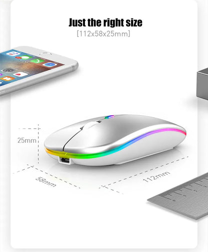 Mouse wireless silențios, cu iluminare LED,  2,4 GHz, Bluetooth, cu mod dual, optic