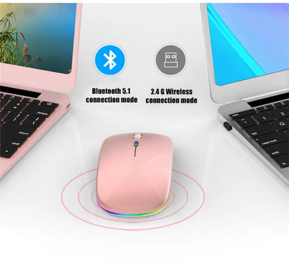Mouse wireless silențios, cu iluminare LED,  2,4 GHz, Bluetooth, cu mod dual, optic