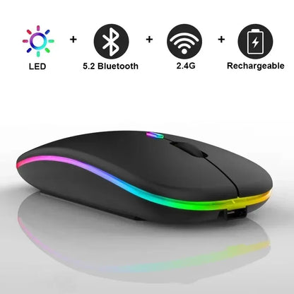 Mouse wireless silențios, cu iluminare LED,  2,4 GHz, Bluetooth, cu mod dual, optic