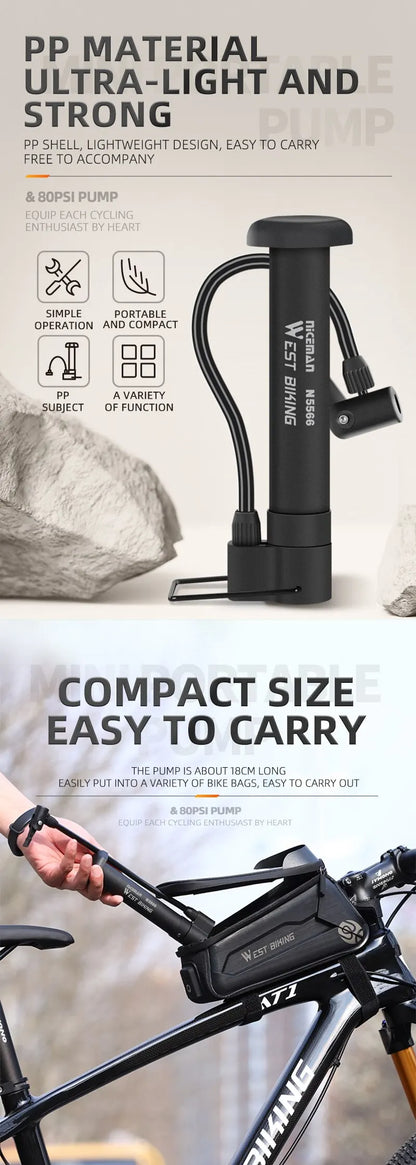 Pompă de bicicletă WEST BIKING MTB 80 PSI