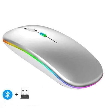 Mouse wireless silențios, cu iluminare LED,  2,4 GHz, Bluetooth, cu mod dual, optic