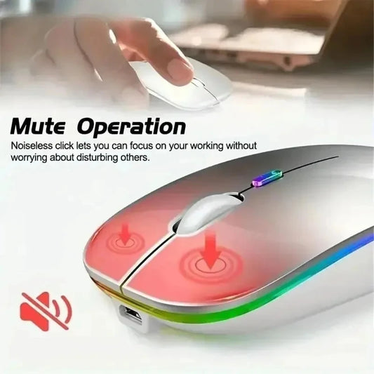Mouse wireless silențios, cu iluminare LED,  2,4 GHz, Bluetooth, cu mod dual, optic