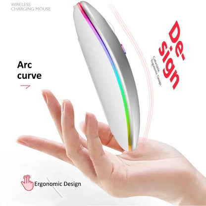 Mouse wireless silențios, cu iluminare LED,  2,4 GHz, Bluetooth, cu mod dual, optic