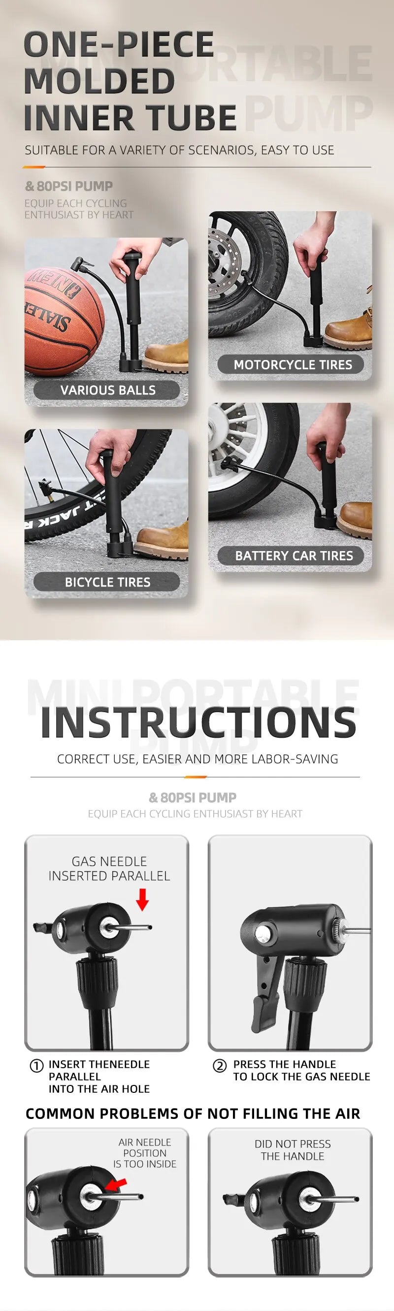 Pompă de bicicletă WEST BIKING MTB 80 PSI