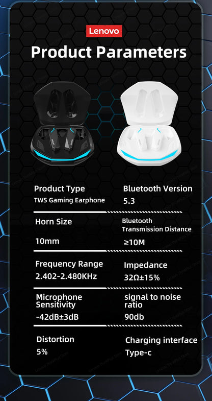 Căști Lenovo GM2 Pro Gaming, Bluetooth 5.3, sport, cu microfon, HD, cu reducere a zgomotului